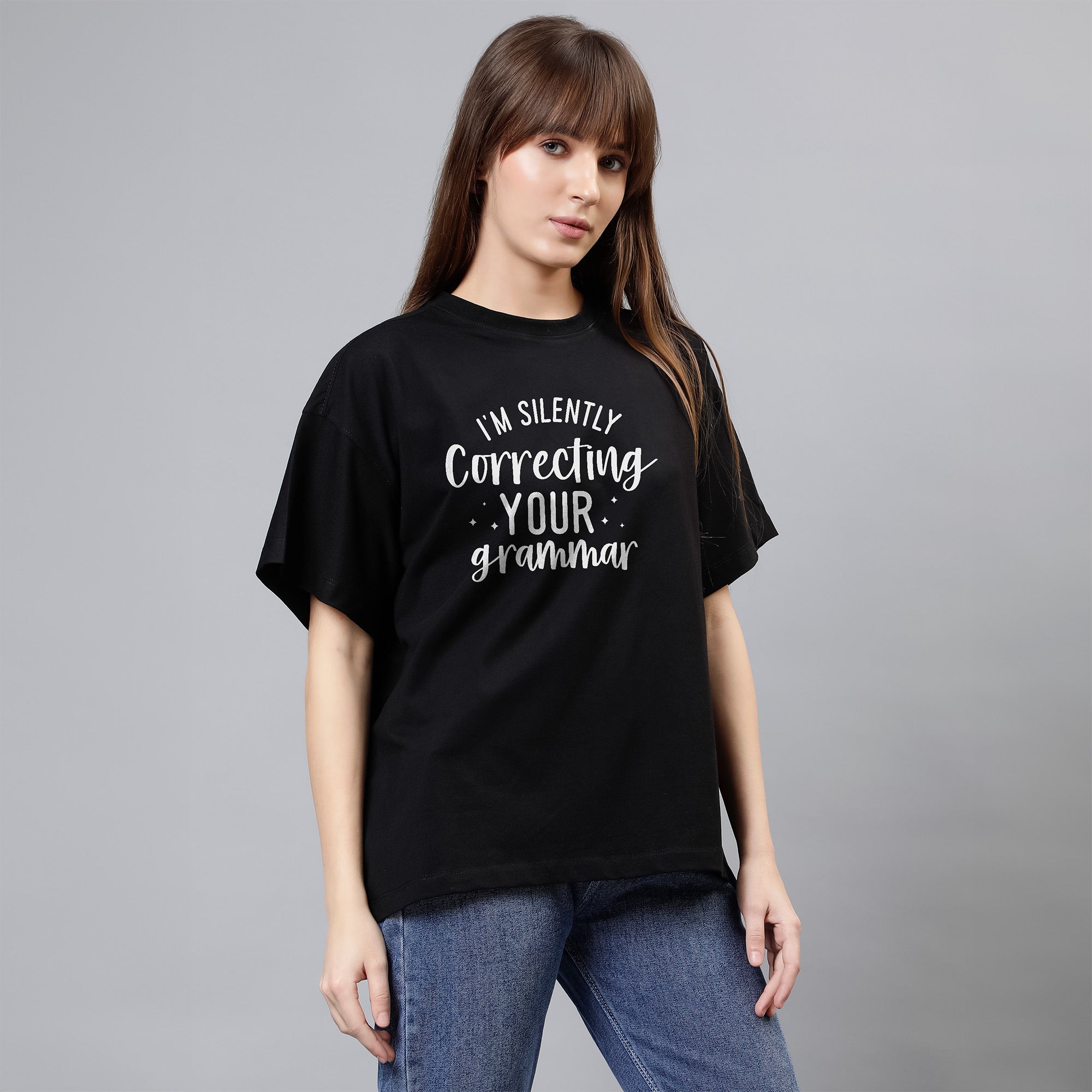 Im Silently Correcting Your Grammar - Black Women's Oversized Tshirt