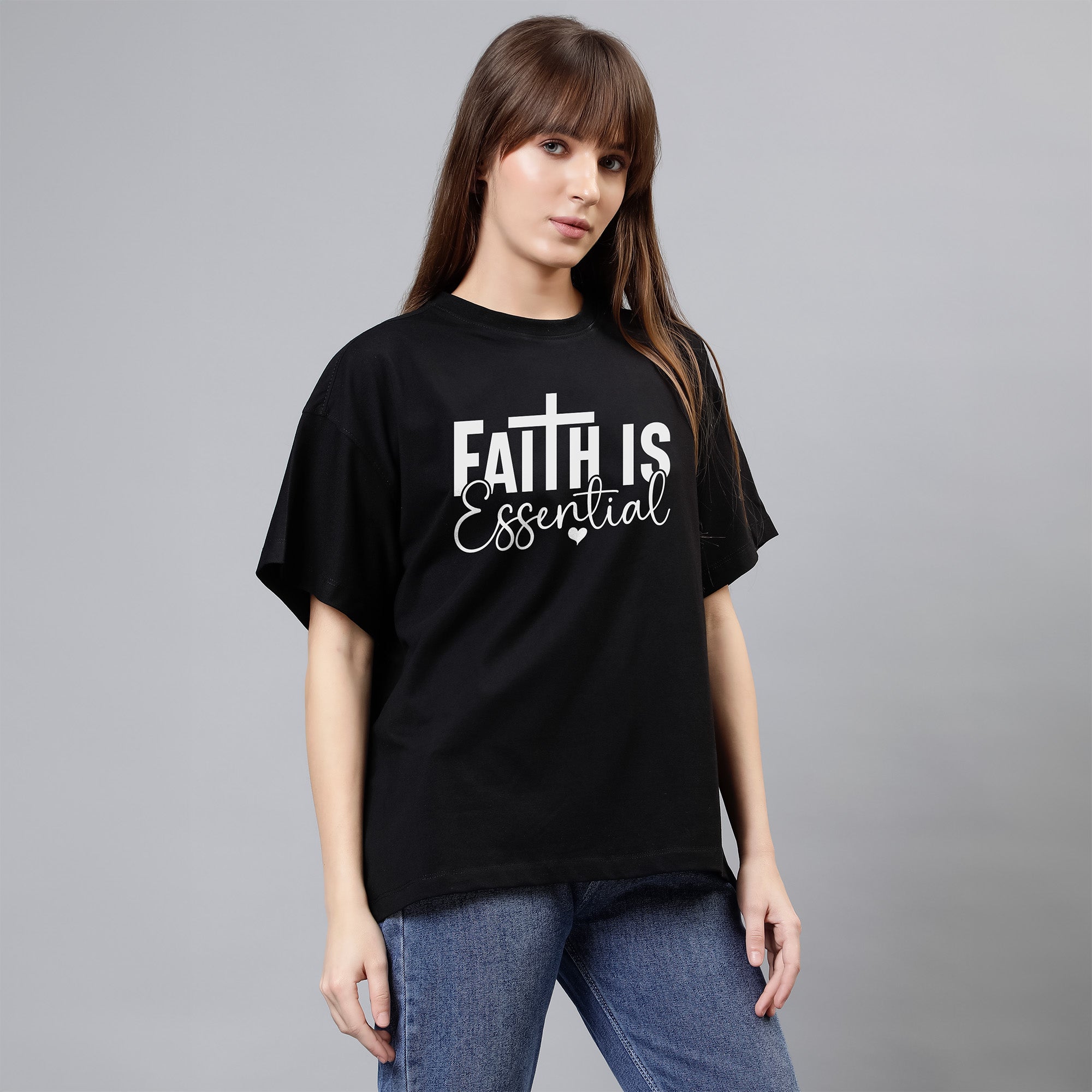 Faith Is Essential - Black Women's Oversized Tshirt