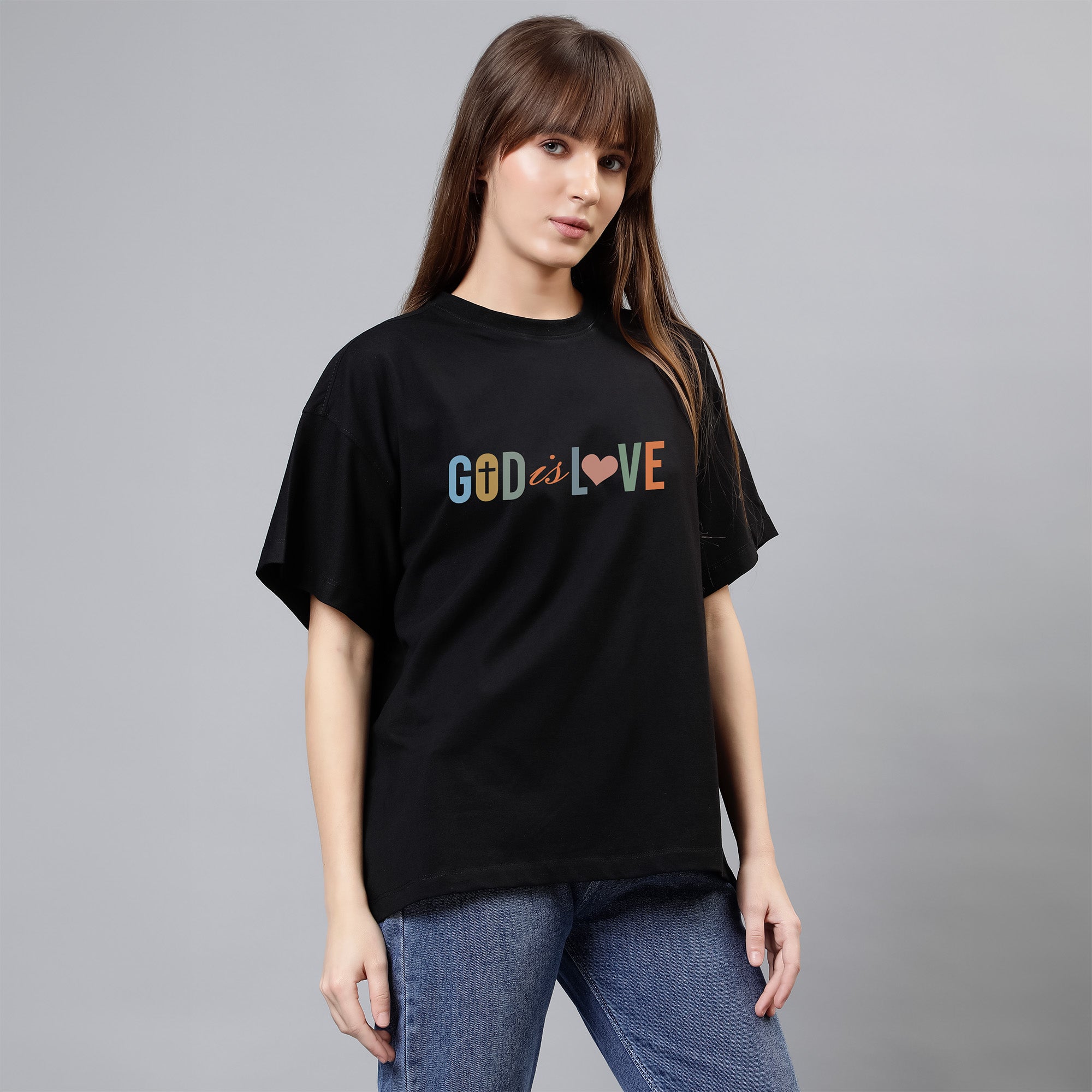 God Is Love - Black Women's Oversized Tshirt