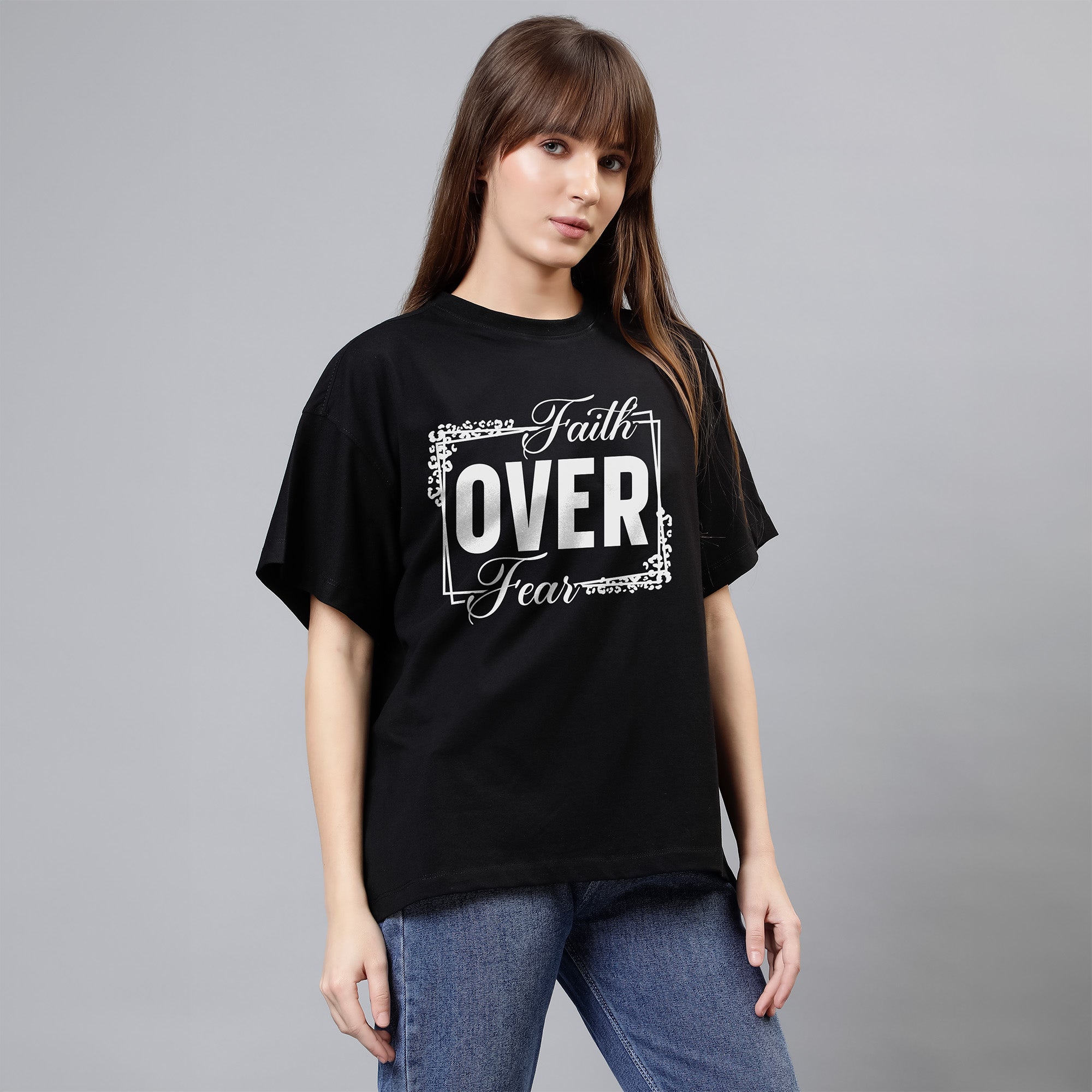 Faith Over Fear - Black Women's Oversized Tshirt