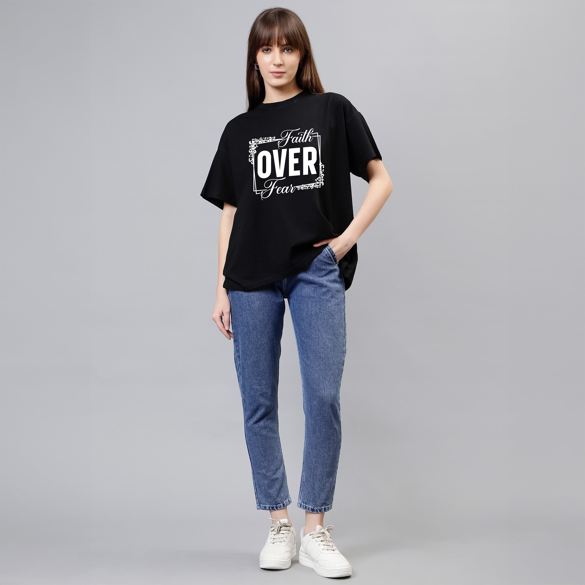 Faith Over Fear - Black Women's Oversized Tshirt