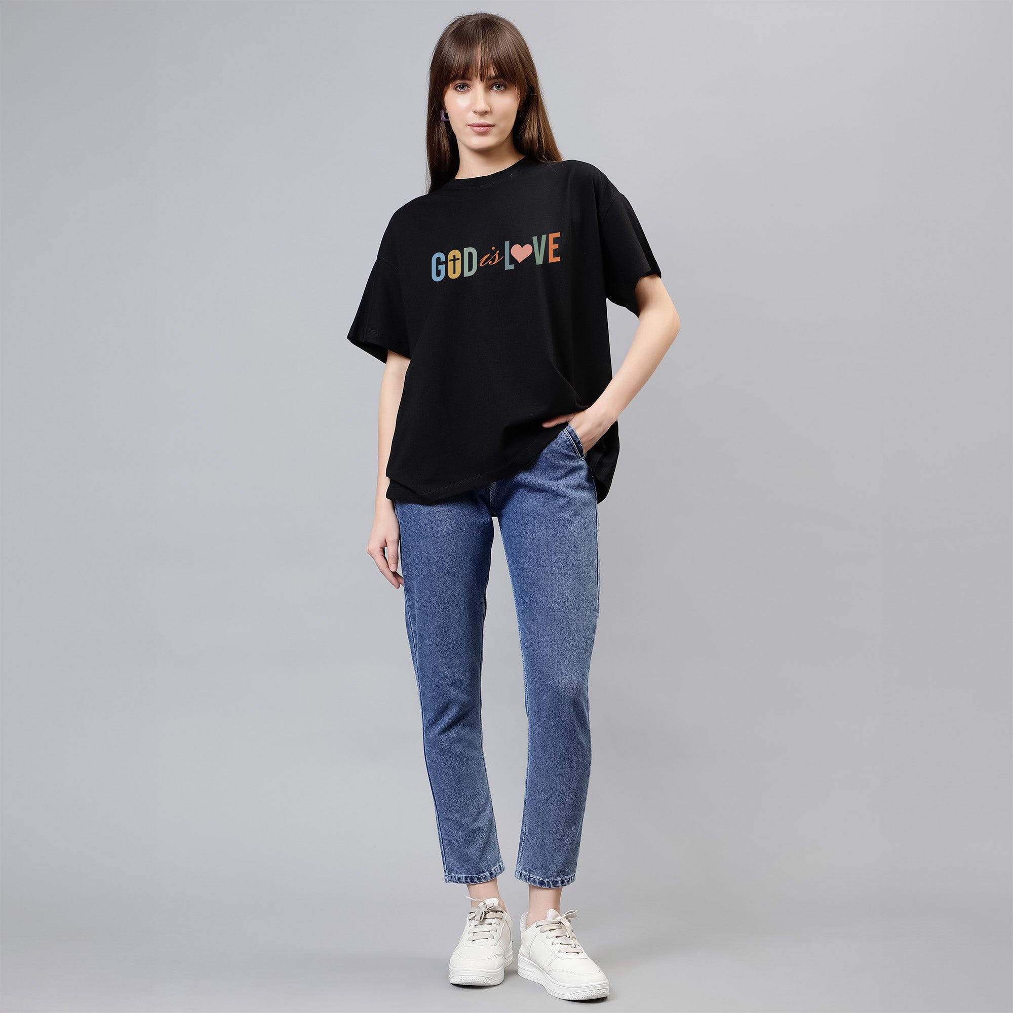 God Is Love - Black Women's Oversized Tshirt