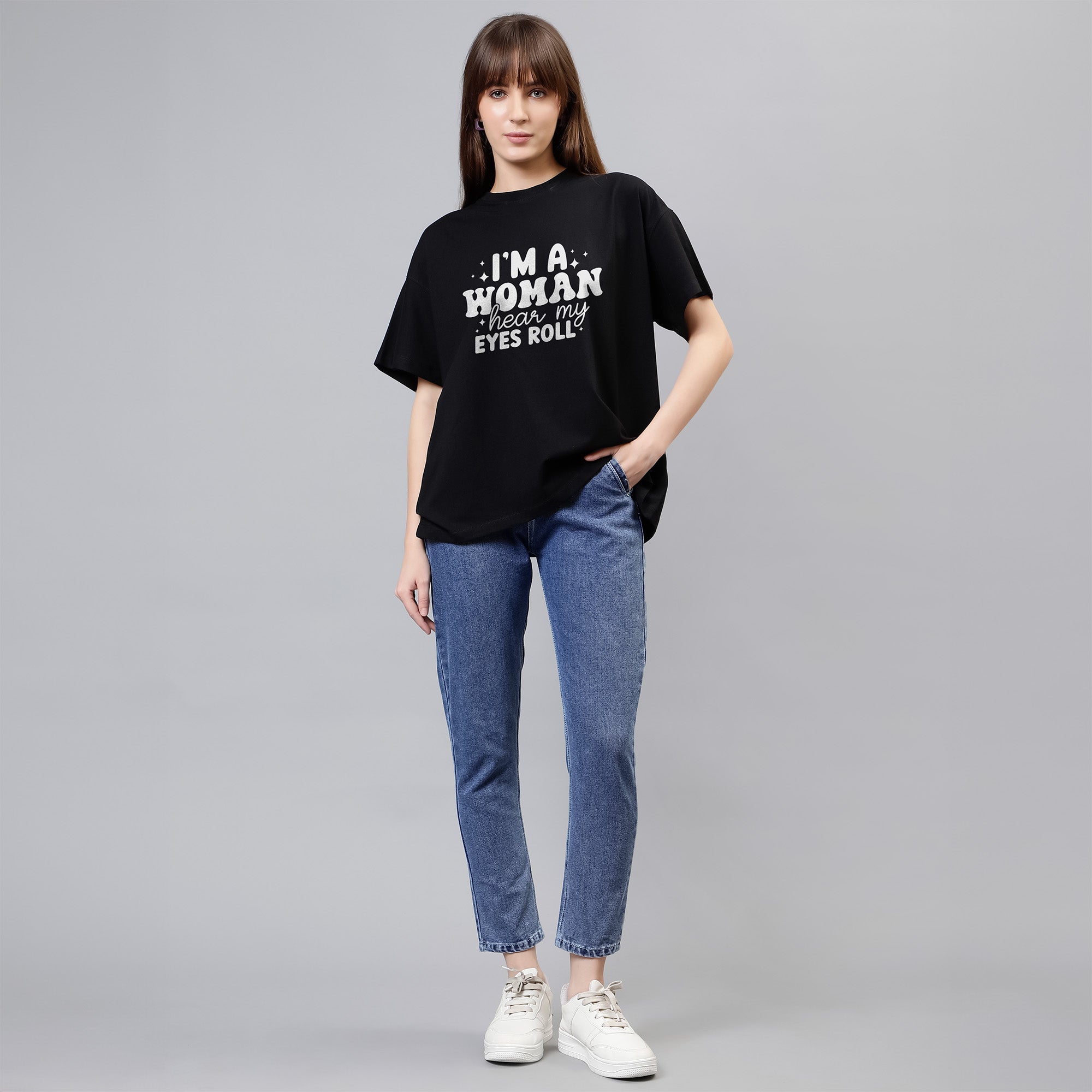 Im A Woman Hear My Eyes Roll - Black Women's Oversized Tshirt