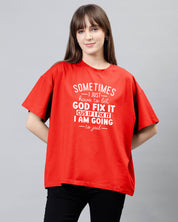 Sometimes I Just Have To Let God Fix It Cus If I Fix It I Am Going To Jail - Marigold Red Women's Oversized Tshirt