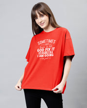 Sometimes I Just Have To Let God Fix It Cus If I Fix It I Am Going To Jail - Marigold Red Women's Oversized Tshirt