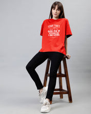 Sometimes I Just Have To Let God Fix It Cus If I Fix It I Am Going To Jail - Marigold Red Women's Oversized Tshirt