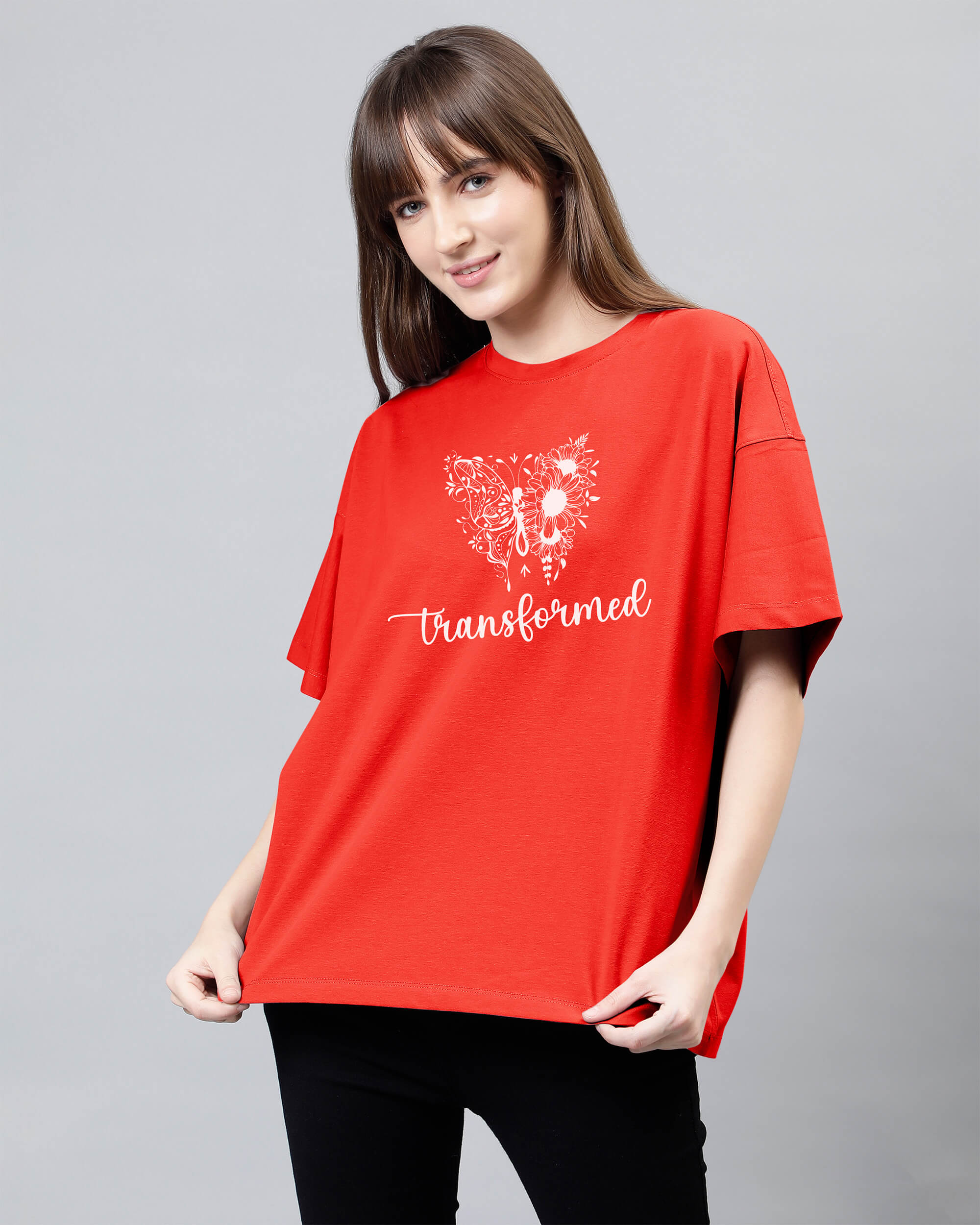 Empower Collection - Transformed - Marigold Red Women's Oversized Tshirt